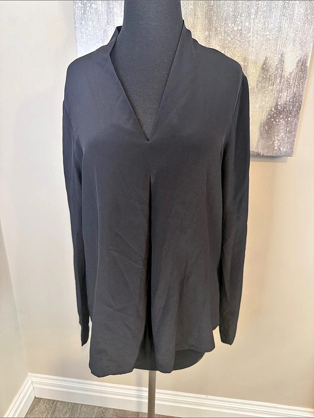 Ecru Long Sleeve Silk Black Tunic Size Large